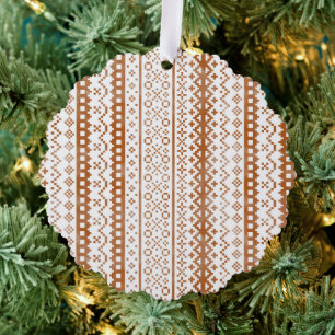 Faded Fair Isle Knit Watercolor Cabincore orange Tree Decoration Card