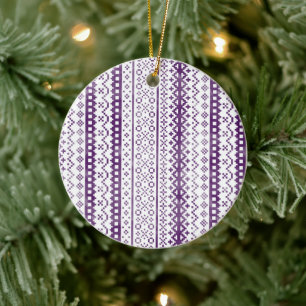 Faded Fair Isle Knit Watercolor Cabincore purple Ceramic Tree Decoration
