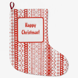 Faded Fair Isle Knit Watercolor Cabincore red Large Christmas Stocking