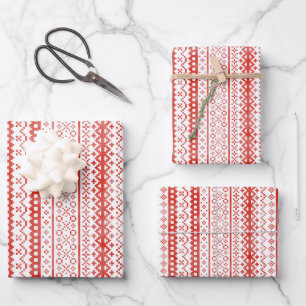 Faded Fair Isle Knit Watercolor Cabincore red Wrapping Paper Sheet