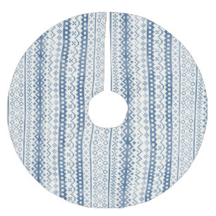 Faded Fair Isle Watercolor Cabincore blue cream Brushed Polyester Tree Skirt
