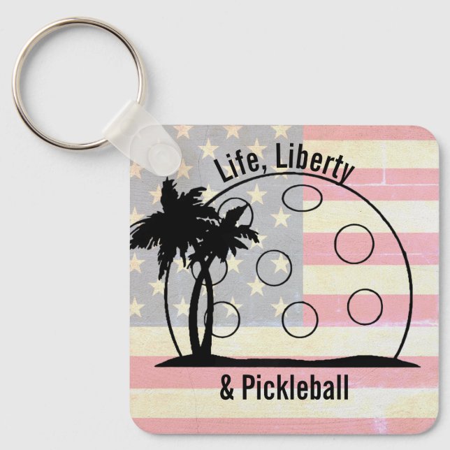 FADED FLAG Life Liberty & Pickleball USA Key Ring (Front)