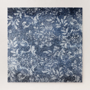 Faded Floral Denim: Grungy Textured Background Jigsaw Puzzle