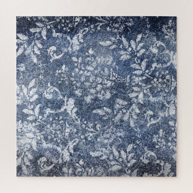 Faded Floral Denim: Grungy Textured Background Jigsaw Puzzle (Vertical)