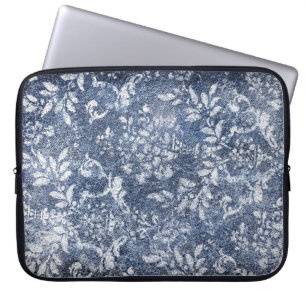 Faded Floral Denim: Grungy Textured Background Laptop Sleeve