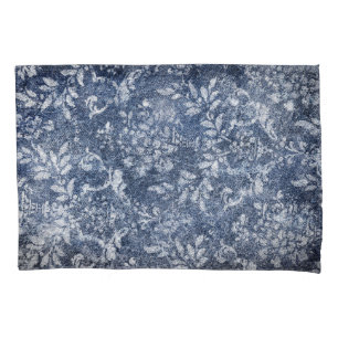 Faded Floral Denim: Grungy Textured Background Pillowcase