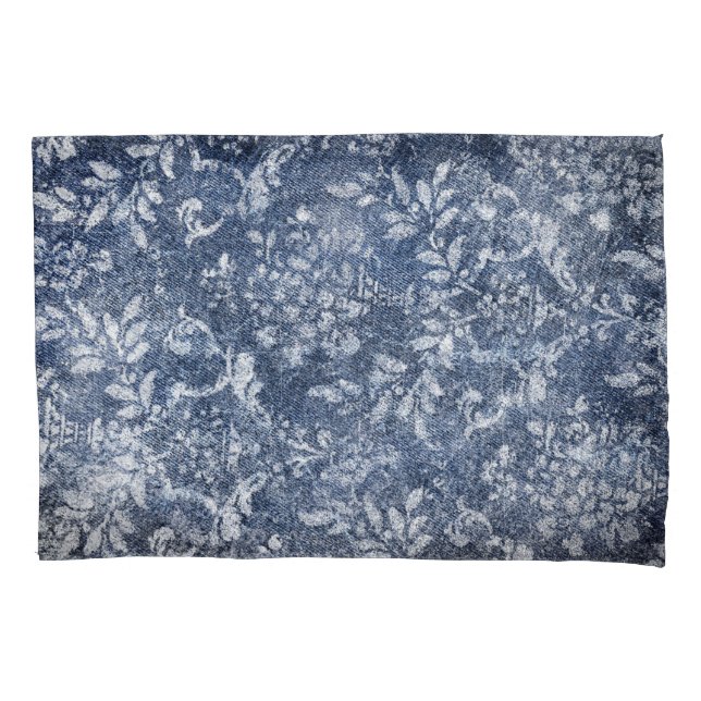 Faded Floral Denim: Grungy Textured Background Pillowcase (Front)