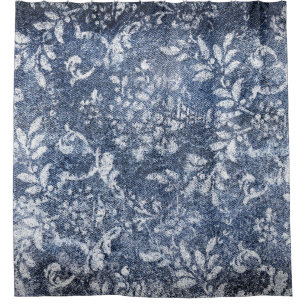 Faded Floral Denim: Grungy Textured Background Shower Curtain