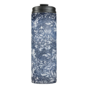 Faded Floral Denim: Grungy Textured Background Thermal Tumbler
