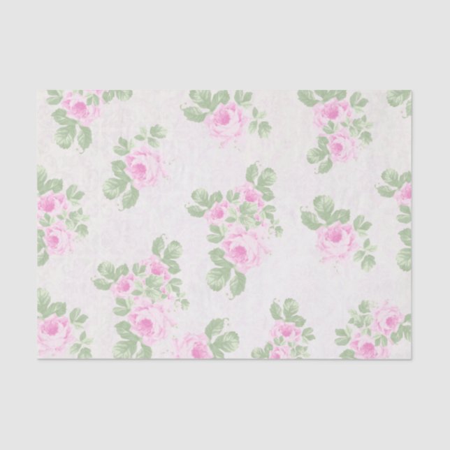Faded floral shabby chic pink roses tissue paper (Front)