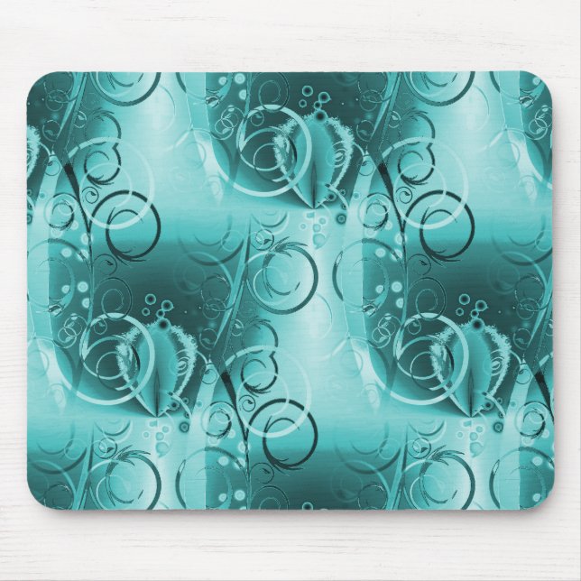 Faded Floral Swirl Teal Turquoise Blue Girly Gifts Mouse Mat (Front)