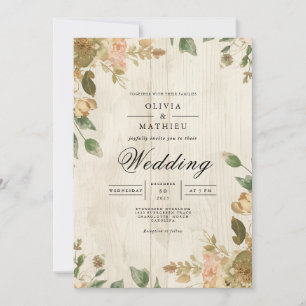 Faded Floral Timber Rustic Wedding Invitation