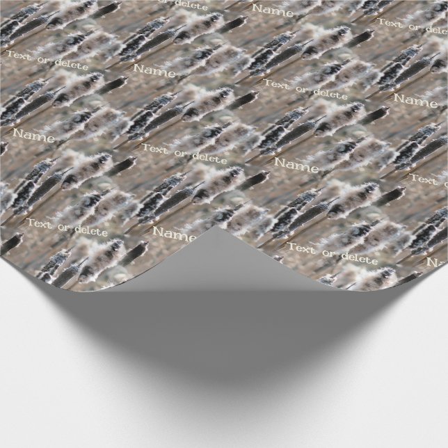 Faded Fluffy Cattails Nature Personalised Wrapping Paper (Corner)