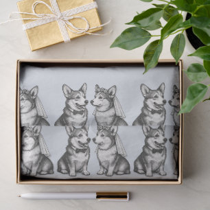 Faded French Blue Vintage Whimsical Corgi Wedding Tissue Paper