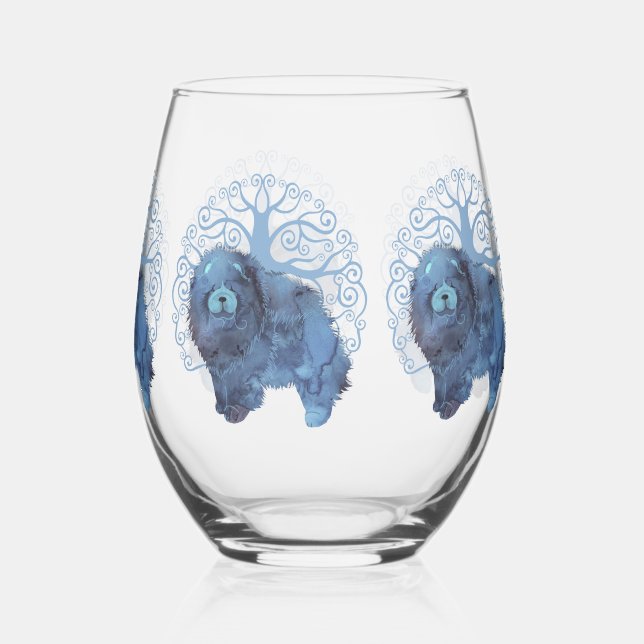 FADED GENES  Chow Chow   Stemless Wine Glass (Back)