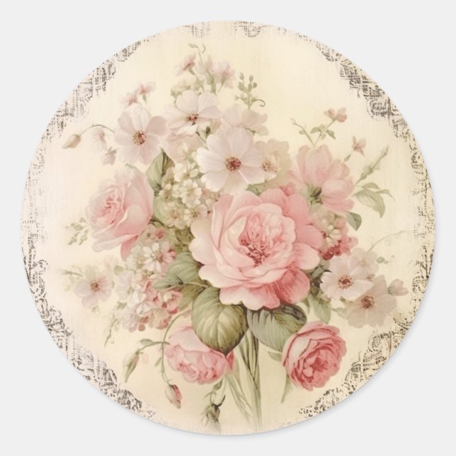 Faded Grandeur,  Pink Shabby Chic Classic Round Sticker (Front)
