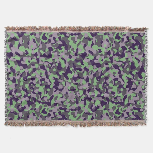 faded green and violet camo abstract throw blanket (Front)