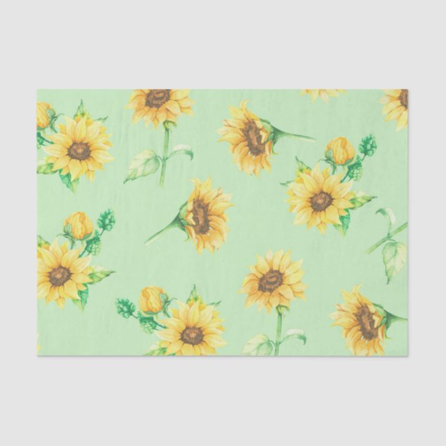 Faded Green Sunflowers Floral Decoupage Tissue Paper (Front)