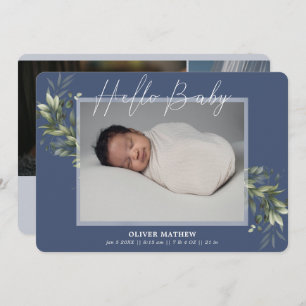 Faded Greenery Eucalyptus Blue Boy Birth Announcem Announcement