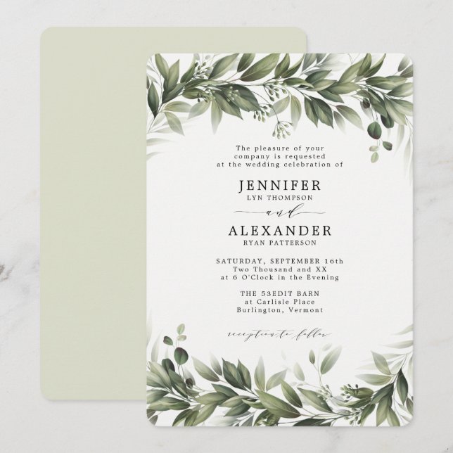 Faded Greenery Eucalyptus Wedding Invitation (Front/Back)