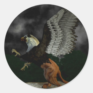 Faded Griffin Button Classic Round Sticker