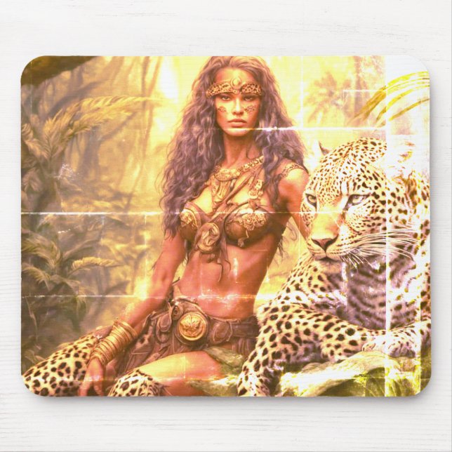 Faded Image Girl + Her Pet Leopard On A Mousepad (Front)
