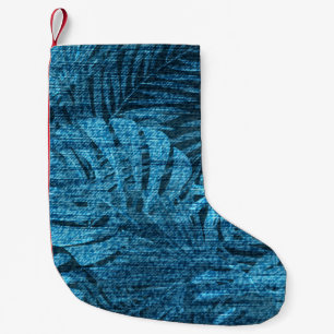 Faded jeans with tropical leaves pattern small christmas stocking