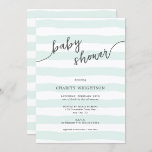 Faded Mint Stripes Baby Shower Invitation