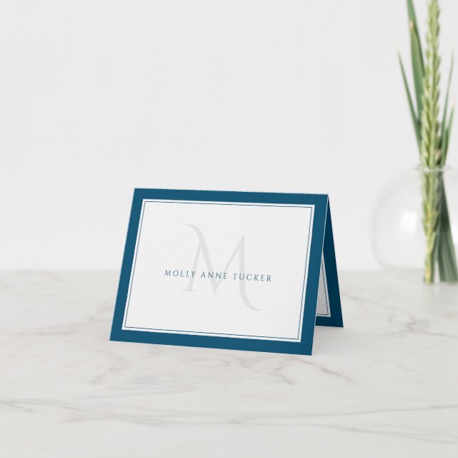 Faded Monogram Blue Chic Personal Professional Note Card (Front)