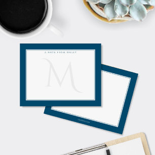 Faded Monogram Bold Borders Ocean Navy Blue Card