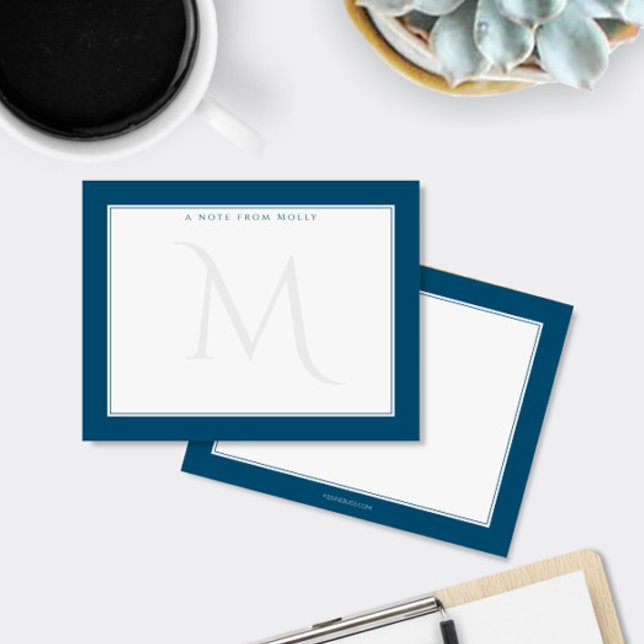 Faded Monogram Bold Borders Ocean Navy Blue Card (Creator Uploaded)