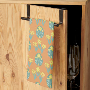 Faded Orange Scandinavian Eggs Tulips Easter Tea Towel
