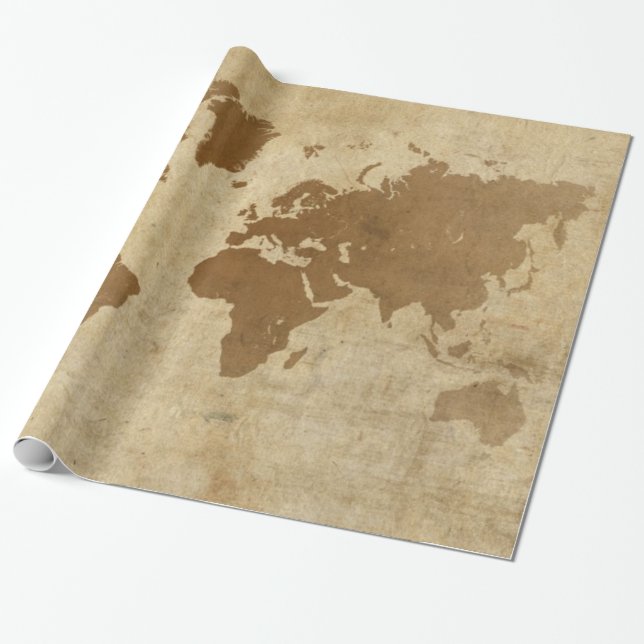 Faded Parchment World Map Wrapping Paper (Unrolled)