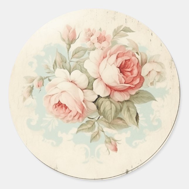 Faded Peachy Pink Glory,  Shabby Chic Classic Round Sticker (Front)