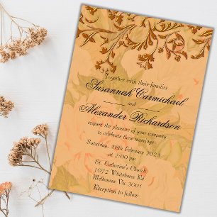 Faded Peonies and Harvest Gold Wedding Invitation