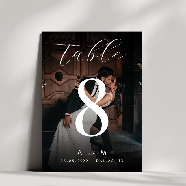Faded Photo Black Wedding 5x7 Table Number Card (Creator Uploaded)