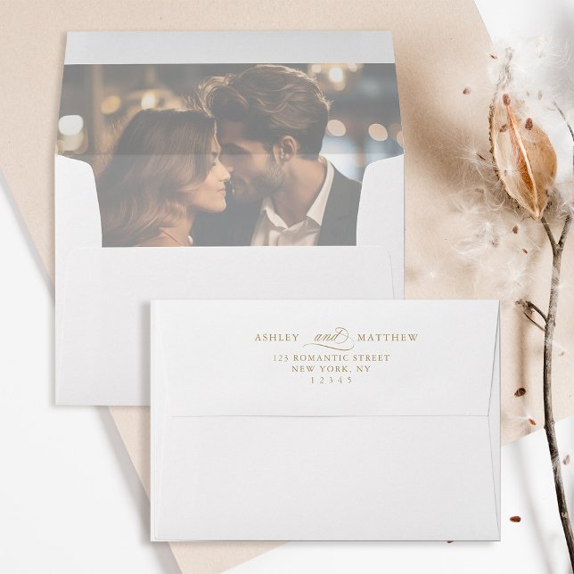 Faded Photo Gold Pre-Printed Return Address 5x7 Envelope (Creator Uploaded)