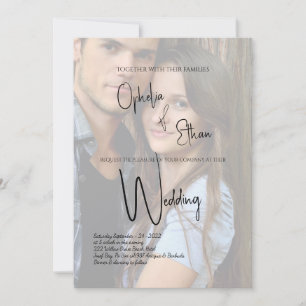 Faded Photo Minimalist Calligraphy wedding  Invitation