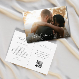 Faded Photo Script & QR Code Photo Gallery Wedding Thank You Card