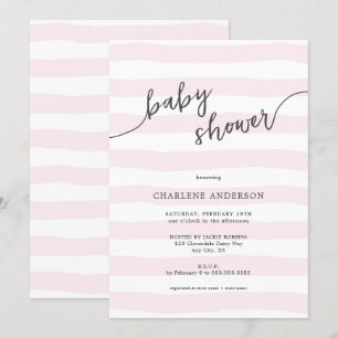 Faded Pink Stripes Baby Shower Invitation