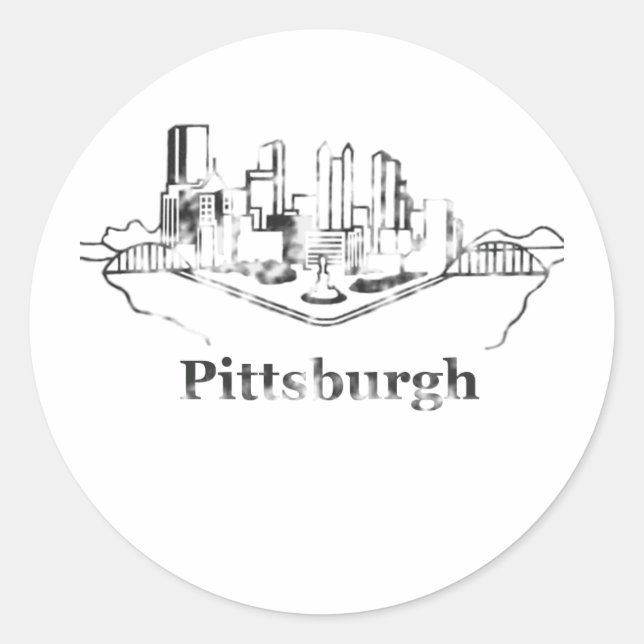 Faded Pittsburgh City Skyline Logo Classic Round Sticker (Front)