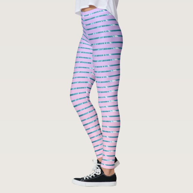 Faded purple and pink ombre blue stripes leggings (Left)