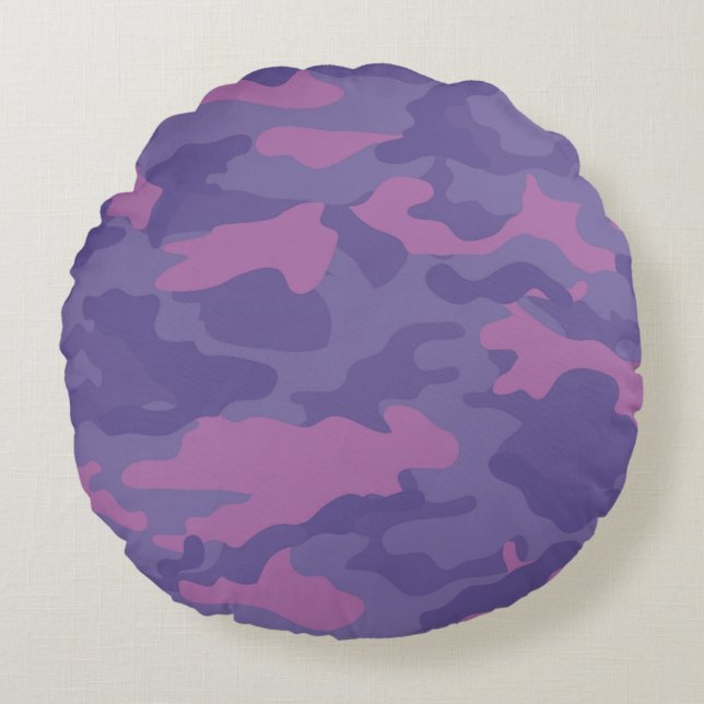 Faded Purple Camo Round Cushion (Front)