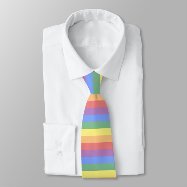 Faded Rainbow Flag Horizontal Stripe LGBT Pride Tie (Tied)