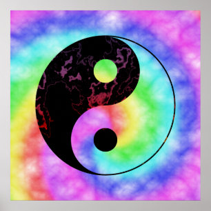 Faded Rainbow Yin Yang Poster