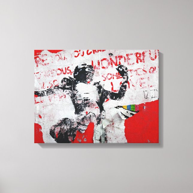Faded Red and White Graffiti with African Stencil Canvas Print (Front)