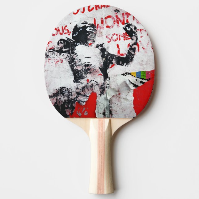 Faded Red and White Graffiti with African Stencil Ping Pong Paddle (Front)