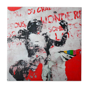 Faded Red and White Graffiti with African Stencil Tile