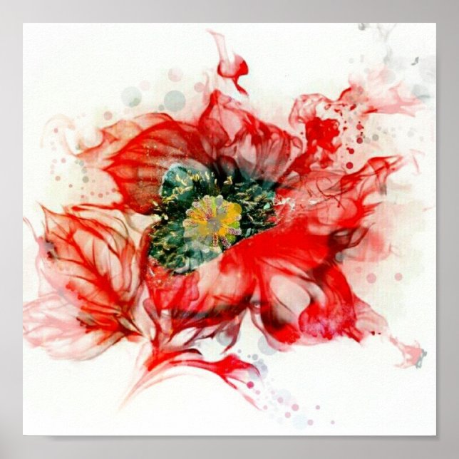 Faded Red Watercolor Macro Blossom Poster (Front)