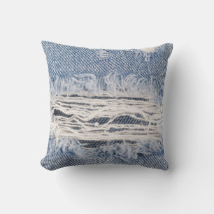 Faded Ripped Jeans Texture Cushion